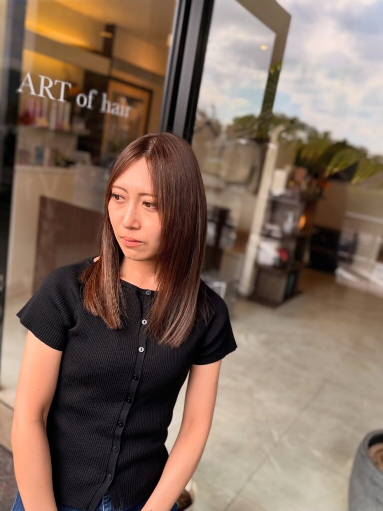 プレトワカラー 髪質改善トリートメント セミロングヘア 福岡美容室 美容室 美容院 女性 髪色 ヘアカラー ヘアサロン ARTofhair ART of hair アートオブヘアー アートオブヘア